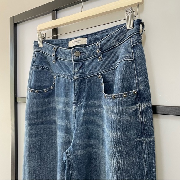 [26l] Scotch & Soda Silver Light Wash Studded Hi Rise 60’s Flare Leg Denim Jean - Picture 7 of 16